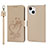 Custodia Portafoglio In Pelle Fiori Cover con Supporto L16 per Apple iPhone 15 Oro