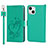 Custodia Portafoglio In Pelle Fiori Cover con Supporto L16 per Apple iPhone 15 Verde