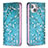 Custodia Portafoglio In Pelle Fiori Cover con Supporto per Apple iPhone 13 Mini Ciano