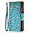 Custodia Portafoglio In Pelle Fiori Cover con Supporto per Apple iPhone 13 Pro Ciano