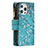 Custodia Portafoglio In Pelle Fiori Cover con Supporto per Apple iPhone 13 Pro Ciano