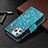 Custodia Portafoglio In Pelle Fiori Cover con Supporto per Apple iPhone 13 Pro Ciano