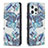 Custodia Portafoglio In Pelle Fiori Cover con Supporto per Apple iPhone 14 Pro Max Blu