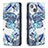 Custodia Portafoglio In Pelle Fiori Cover con Supporto per Apple iPhone 15 Blu