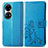 Custodia Portafoglio In Pelle Fiori Cover con Supporto per Huawei P50 Blu