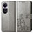 Custodia Portafoglio In Pelle Fiori Cover con Supporto per Oppo Reno10 5G Grigio