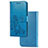 Custodia Portafoglio In Pelle Fiori Cover con Supporto per Samsung Galaxy F02S SM-E025F Blu