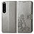 Custodia Portafoglio In Pelle Fiori Cover con Supporto per Sony Xperia 1 IV Grigio