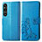 Custodia Portafoglio In Pelle Fiori Cover con Supporto per Sony Xperia 1 V Blu