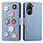 Custodia Portafoglio In Pelle Fiori Cover con Supporto S02D per Asus Zenfone 9 Blu