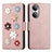 Custodia Portafoglio In Pelle Fiori Cover con Supporto S02D per Huawei Honor X7 Oro Rosa