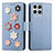 Custodia Portafoglio In Pelle Fiori Cover con Supporto S02D per Huawei Honor X8 4G Blu