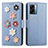 Custodia Portafoglio In Pelle Fiori Cover con Supporto S02D per Oppo A56S 5G Blu