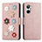 Custodia Portafoglio In Pelle Fiori Cover con Supporto S02D per Realme 10 4G Oro Rosa