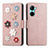 Custodia Portafoglio In Pelle Fiori Cover con Supporto S02D per Realme C33