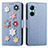 Custodia Portafoglio In Pelle Fiori Cover con Supporto S02D per Realme C33 Blu