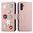 Custodia Portafoglio In Pelle Fiori Cover con Supporto S02D per Samsung Galaxy A04s Oro Rosa