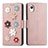 Custodia Portafoglio In Pelle Fiori Cover con Supporto S02D per Samsung Galaxy A22 5G SC-56B Oro Rosa