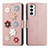 Custodia Portafoglio In Pelle Fiori Cover con Supporto S02D per Samsung Galaxy F23 5G Oro Rosa