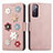 Custodia Portafoglio In Pelle Fiori Cover con Supporto S02D per Samsung Galaxy S20 FE (2022) 5G Oro Rosa