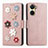 Custodia Portafoglio In Pelle Fiori Cover con Supporto S02D per Vivo Y02S Oro Rosa