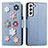 Custodia Portafoglio In Pelle Fiori Cover con Supporto S04D per Samsung Galaxy S22 Plus 5G Blu