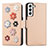 Custodia Portafoglio In Pelle Fiori Cover con Supporto S04D per Samsung Galaxy S22 Plus 5G Oro