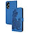 Custodia Portafoglio In Pelle Fiori Cover con Supporto Y01X per Oppo A38 Blu