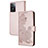 Custodia Portafoglio In Pelle Fiori Cover con Supporto Y01X per Oppo A77 4G Oro Rosa
