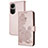 Custodia Portafoglio In Pelle Fiori Cover con Supporto Y01X per Oppo Reno10 5G Oro Rosa