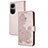 Custodia Portafoglio In Pelle Fiori Cover con Supporto Y01X per Oppo Reno10 Pro 5G Oro Rosa
