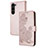 Custodia Portafoglio In Pelle Fiori Cover con Supporto Y01X per Samsung Galaxy S22 5G Oro Rosa