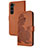 Custodia Portafoglio In Pelle Fiori Cover con Supporto Y01X per Samsung Galaxy S22 Plus 5G Marrone