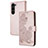 Custodia Portafoglio In Pelle Fiori Cover con Supporto Y01X per Samsung Galaxy S24 5G Oro Rosa
