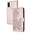 Custodia Portafoglio In Pelle Fiori Cover con Supporto Y01X per Xiaomi Redmi A1 Plus Oro Rosa