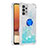 Custodia Silicone Cover Morbida Bling-Bling con Anello Supporto S01 per Samsung Galaxy A32 5G Ciano