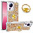 Custodia Silicone Cover Morbida Bling-Bling con Anello Supporto S01 per Xiaomi Mi 13 Lite 5G Oro