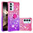 Custodia Silicone Cover Morbida Bling-Bling con Anello Supporto S02 per Samsung Galaxy A15 4G Rosa Caldo