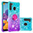 Custodia Silicone Cover Morbida Bling-Bling con Anello Supporto S02 per Samsung Galaxy A21 Cielo Blu