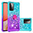 Custodia Silicone Cover Morbida Bling-Bling con Anello Supporto S02 per Samsung Galaxy A72 4G Cielo Blu