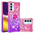 Custodia Silicone Cover Morbida Bling-Bling con Anello Supporto S02 per Samsung Galaxy F54 5G Rosa Caldo