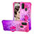 Custodia Silicone Cover Morbida Bling-Bling con Anello Supporto S02 per Samsung Galaxy M21 Rosa Caldo