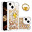 Custodia Silicone Cover Morbida Bling-Bling con Anello Supporto S03 per Apple iPhone 13 Oro