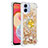 Custodia Silicone Cover Morbida Bling-Bling con Anello Supporto YB1 per Samsung Galaxy F04 Oro