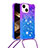 Custodia Silicone Cover Morbida Bling-Bling con Cinghia Cordino Mano S01 per Apple iPhone 14