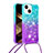 Custodia Silicone Cover Morbida Bling-Bling con Cinghia Cordino Mano S01 per Apple iPhone 14 Cielo Blu