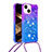 Custodia Silicone Cover Morbida Bling-Bling con Cinghia Cordino Mano S01 per Apple iPhone 14 Viola