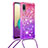 Custodia Silicone Cover Morbida Bling-Bling con Cinghia Cordino Mano S01 per Samsung Galaxy A02 Rosa