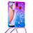 Custodia Silicone Cover Morbida Bling-Bling con Cinghia Cordino Mano S01 per Samsung Galaxy A10s Viola