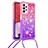 Custodia Silicone Cover Morbida Bling-Bling con Cinghia Cordino Mano S01 per Samsung Galaxy A13 4G Rosa Caldo